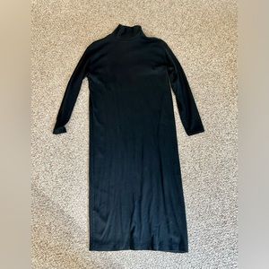 Black long sleeved jersey mock turtleneck dress